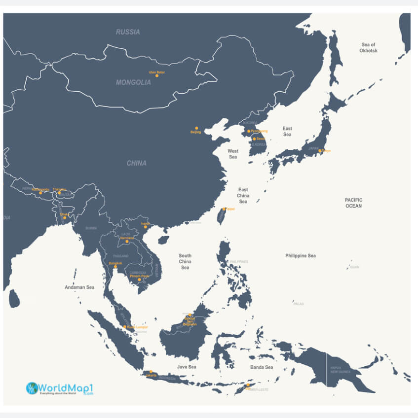 Carte des capitales de l'Asie du Sud-Est et de Taiwan Taipei